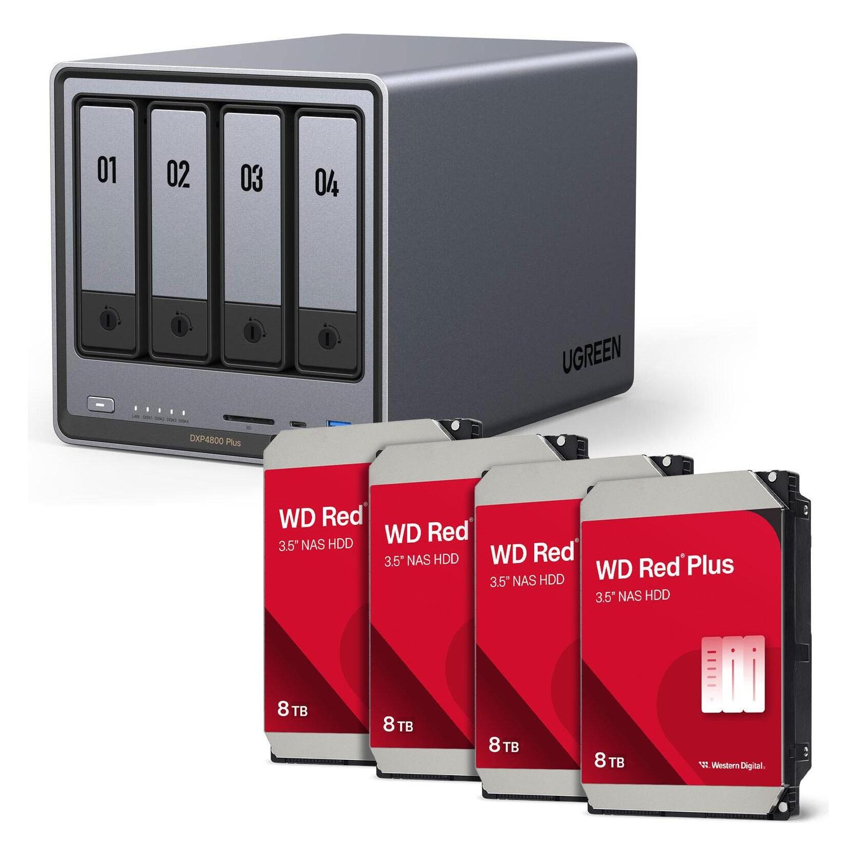 Ugreen NASync DXP4800 Plus + Western Digital Festplatte 32 TB (4 x 8 TB) (4 x 8 TB) (35261& 4x WD80EFPX)