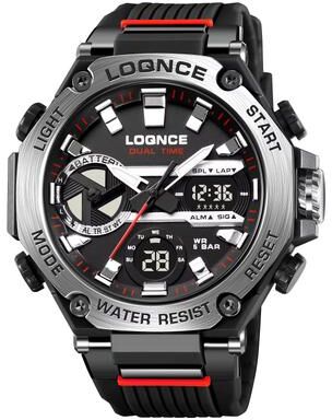 Inspired Finds LOQNCE 98001 Dual Time LED Digital Sports Watch For Men steel Red