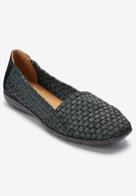 Women's The Bethany Stretch Woven Slip On Flat by Comfortview in Black Metallic (Size 9 M)