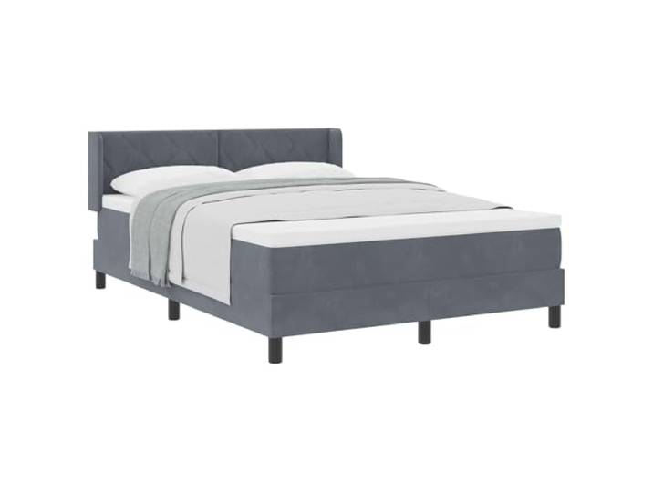 KTHLBRH Boxspringbett mit Kopfteil dunkelgrau 190 x 140 cm Samt Höhenverstellbares Kopfteil, schwarze Beine, Kiefernholz, Taschenfedern, atmungsaktive Oberfläche