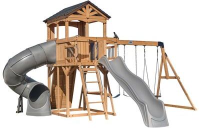 Backyard Discovery Dover Bay Spruce Swing Set, Tube Slide, Clubhouse