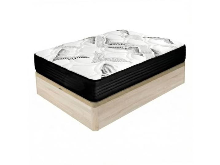 amuéblate online Packung Taschenfederkernmatratze mit Visco Eco Box + Boxspringbett aus verstärktem Holz, großes Fassungsvermögen, Kambria, 150 x 200 cm