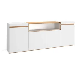 SKRAUT HOME Sideboard, Highboard, 200x75x35cm, 4 Türen, Wohnzimmer, Küche, Weiß und Eiche Soft