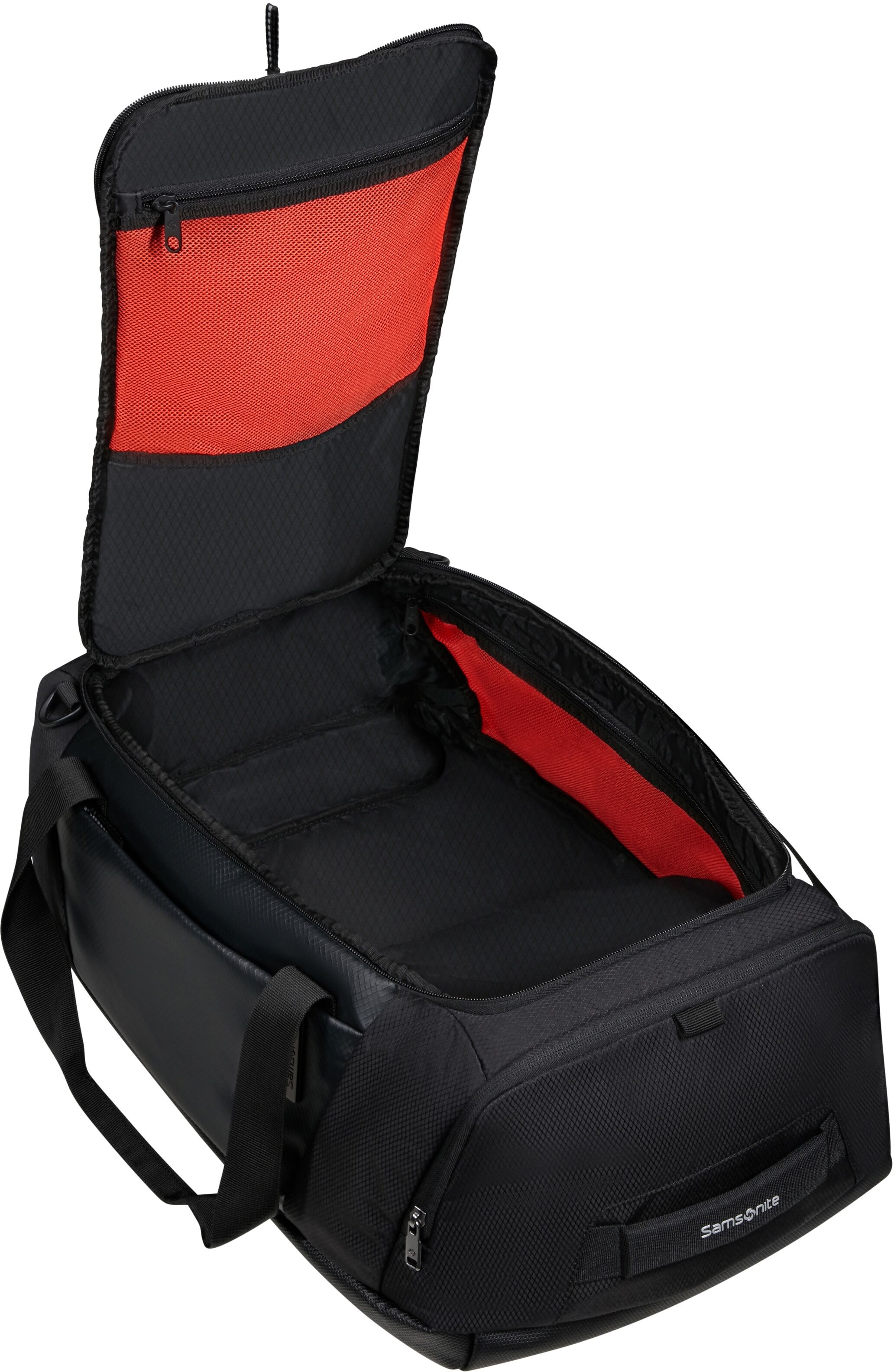 Reisetasche SAMSONITE "ARMOX", Damen, Gr. B/H/T: 55cm x 28cm x 33cm, schwarz, Polyester, Taschen Reisetasche, Duffle S personalisierbar als Rucksack tragbar schwarz B/H/T: 55cm x 28cm x 33cm