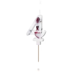 PartyDeco Geburtstagskerze Zahl 4 mit Rosenblättern 8cm Zahlenkerzen Kuchenkerzen Tortenkerzen Geburtstag Jahrestag Partydeko Kuchedeko Tortendeko Weiß Rot