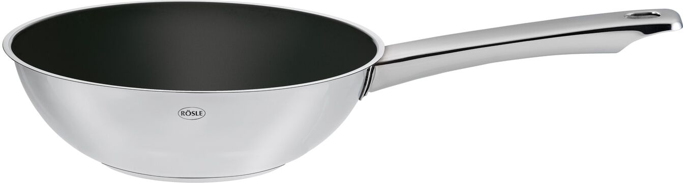 Wok RÖSLE "MOMENTS", silber (silberfarben), B:29,5cm H:11cm L:49,4cm Ø:28cm, Pfannen, Wok, Antihaftversiegelung ProPlex, spülmaschinengeeignet, Ø28cm, Induktion