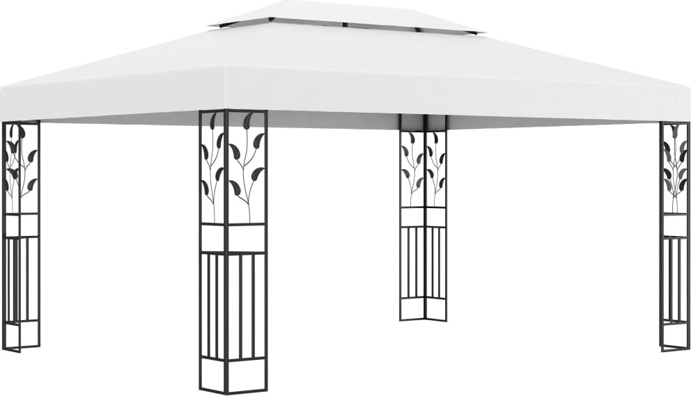 Pavillon, Gartenzelt für Outdoor-Events, pulverbeschichteter Stahl & 100% Polyester mit wasserbeständiger PA-Beschichtung, Doppeldach, 3x4 m, Weiß