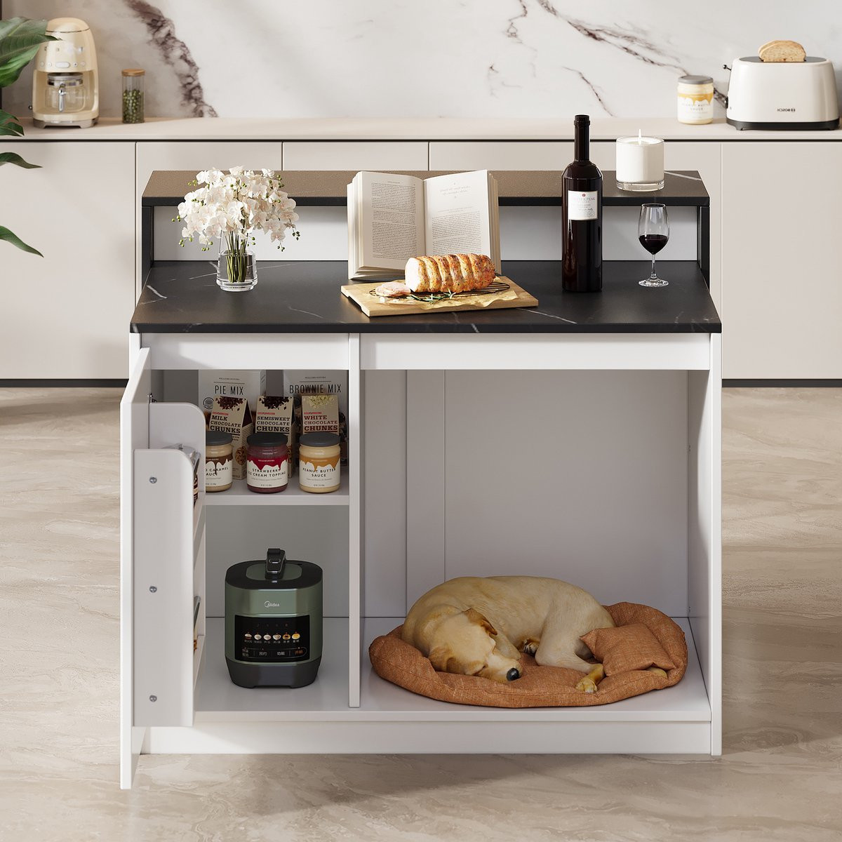 Wishdor Keukeneiland 3-in-1 Modern Zwart-Wit van MDF en Melamine