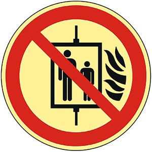 Abtec Hinweisschild ISO 7010 F001, Kunststoff, Ø 10 cm, nachleuchtend, Aufzug im Brandfall