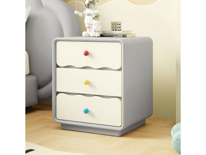 Rosa 3 Schubladen Kleiner Nachttisch Moderner Beistelltisch Holz Kugelförmige Tischbeine Aufbewahrungsmöbel Für Schlafzimmer und Studentenwohnheime(Light Gray,50cm/20in)