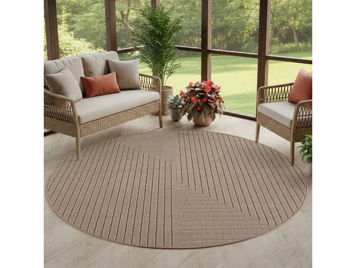 Carpettex Tapis à Poils Courts Rond 160 cm Beige Tapis Skandi Boho pour Salon et Chambre Terrasse Balcon Intérieur balcon