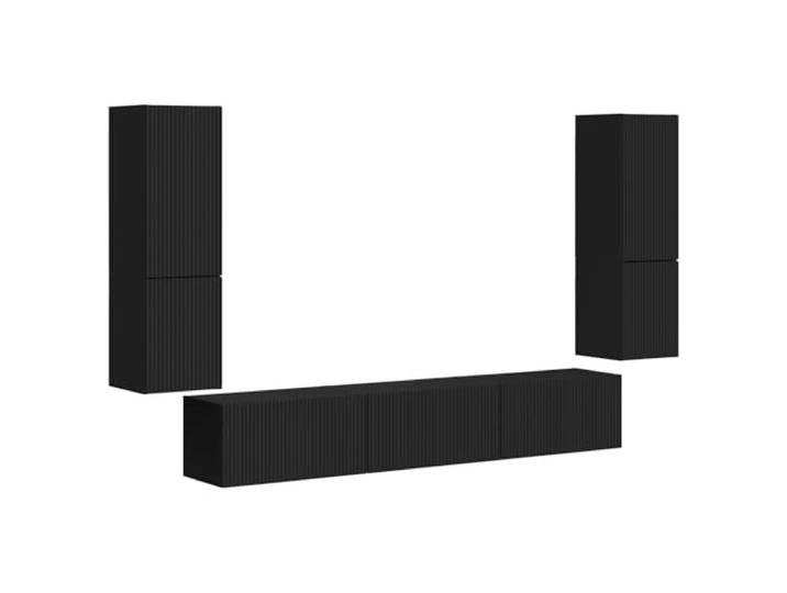 GKHPYURE TV-Möbel-Set, Wandmontage, 4 Stück, schwarz, Holz, mehrschichtig Platzsparendes Design, 4 Türen und 1 Regal, Multimedia-Aufbewahrung, Montage erforderlich