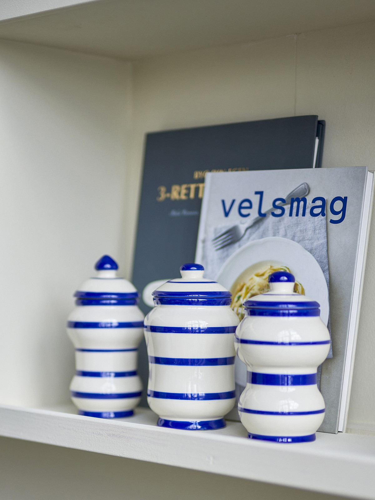home24 Potje Maynard 3-delig blauw wit keramiek gestreept Ø 10 cm