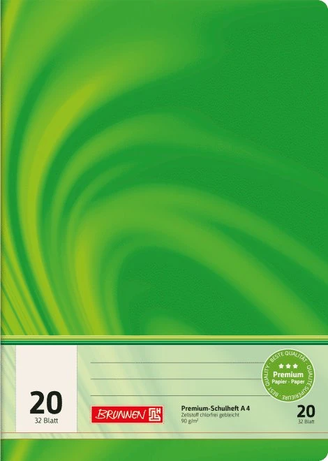 BRUNNEN Schulheft Vivendi Lineatur 20 blanko DIN A4 ohne Rand, 32 Blatt