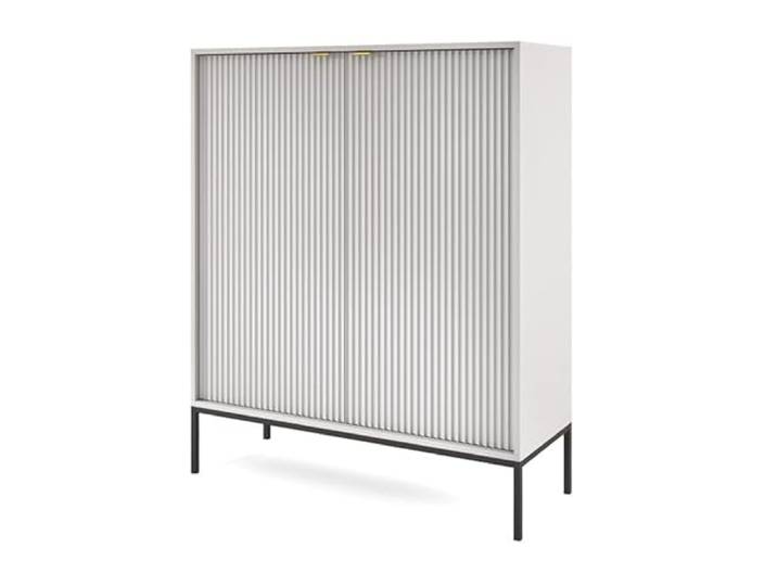 Emporius Sideboard 100 cm Galla - Sideboard mit Beinen, 2-türig - Gold Griffen, geriffelten Fronten - Grau