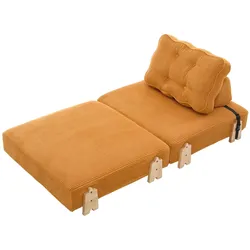 MODFU Schlafsessel Cord Orange mit Holzgestell, zum Bett ausklappbar