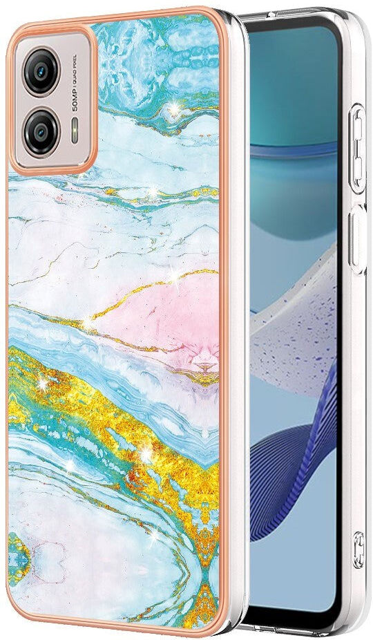 INCOVER Motorola Moto G53 / G23 / G13 Hybrid Plastik Bagside Cover - Blå Marmor