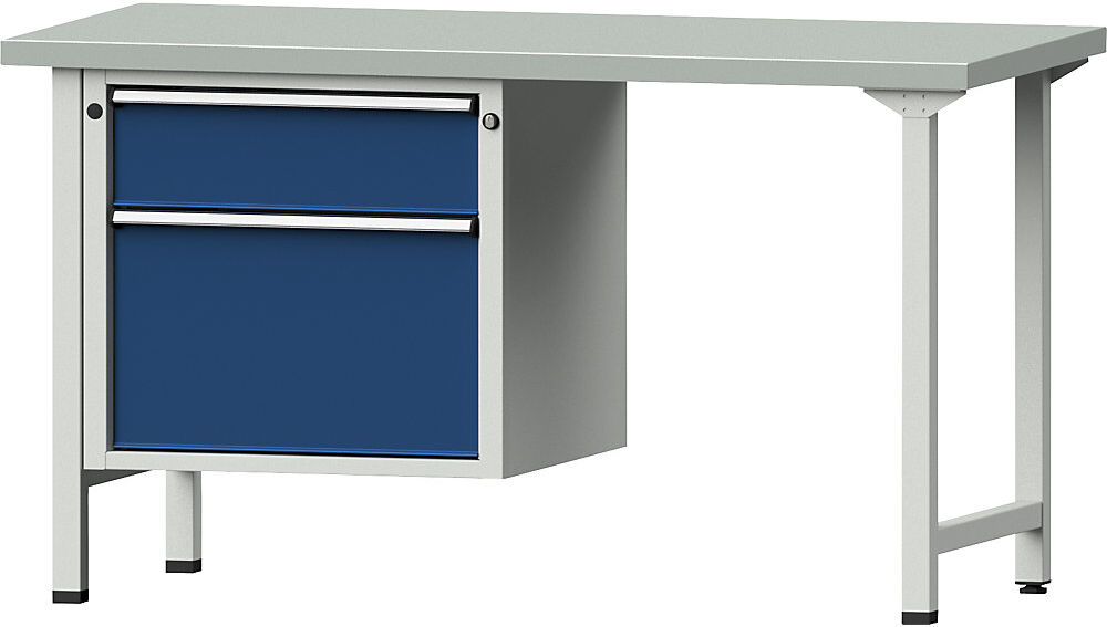 Werkbank, Baukastensystem, 2 Schubladen, Stahlblechbelagplatte ANKE