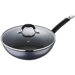 Masterpro - Wok aus geschmiedetem Aluminium, Ø 28 x 8cm, mit Deckel, geeignet für Induktion