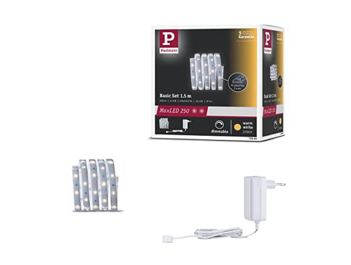 Paulmann MaxLED 250 Cover Basis-Set 1,5m Warmweiß IP44 IP44 Schutz gegen Spritzwasser, selbstklebend, nach Bedarf kürzbar, 6W, 360lm