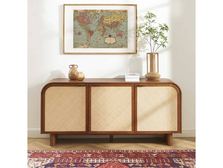 Buffet placage frêne cannage 3 portes 165 cm