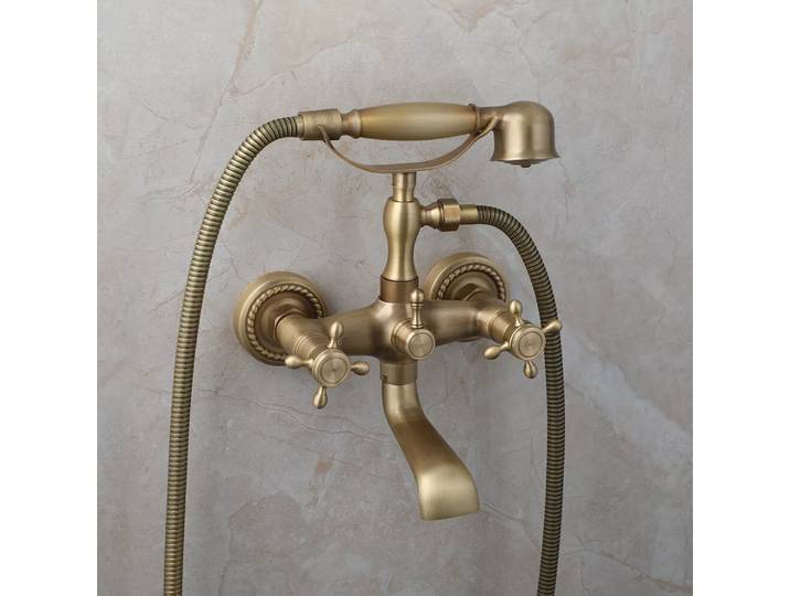 Robinet de baignoire en laiton Antique, robinet de remplissage de baignoire mural avec douchette à main