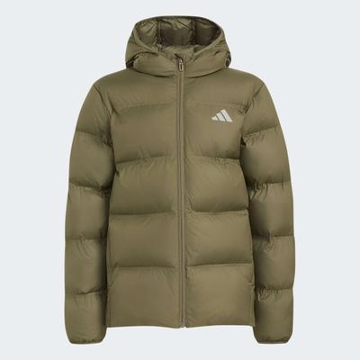 Outdoorjacke ADIDAS SPORTSWEAR "KUNSTDAUNEN", Jungen, Gr. 116, grün (olive strata, reflective silber), Obermaterial: 100% Polyester, Jacken Outdoorjacke