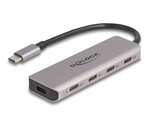 Delock 64238 USB-Hub 4 Port USB-C USB 3.2 Gen1 5 GBit/s mit USB-C Stecker Grau 64238