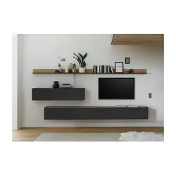 Wohnwand   , grau , Maße (cm): B: 340 H: 180
