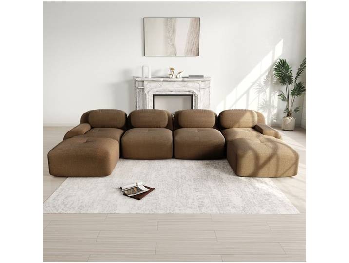 Canapé en U 4 Places sans Montage - MODENVIE - Sans Cadre Mousse 32D Velours Côtelé Marron 388 × 178 × 75 cm