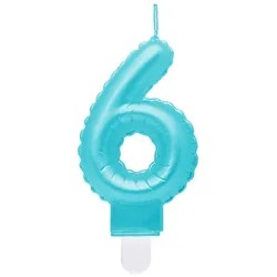 Kerze Zahl 6 hellblau `Folienballon`