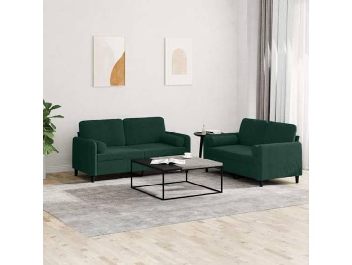 HEFZGDB 2-TLG. Sofagarnitur mit Kissen Dunkelgrün Samt, Weiches Samt Sofa Set mit Robustem Gestell, Bequeme Polsterung für Entspannung und Gemütlichkeit, Stabiles Metall Design