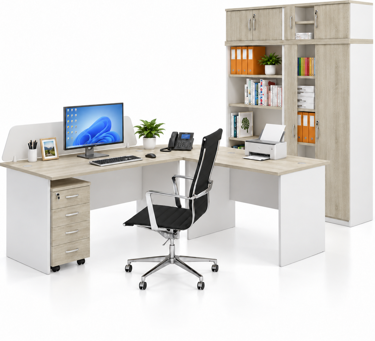 B2B Partner Büromöbelset MIRELLI, Typ A, Aufbau, Weiß/Sonoma Eiche