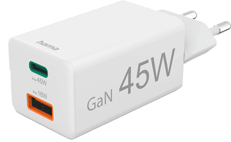 Cargador móvil - Hama 00201993, USB-C+USB-A, Universal, 45W, 220V, Blanco