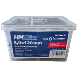 HM Müllner Spanplattenschrauben Box TX - Senkkopf - mit Bithalter und 2 Bits