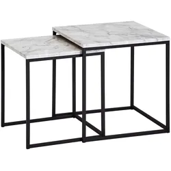 BEISTELLTISCH Set – 2-teilig Marmoroptik Weiß Metall Schwarz modern