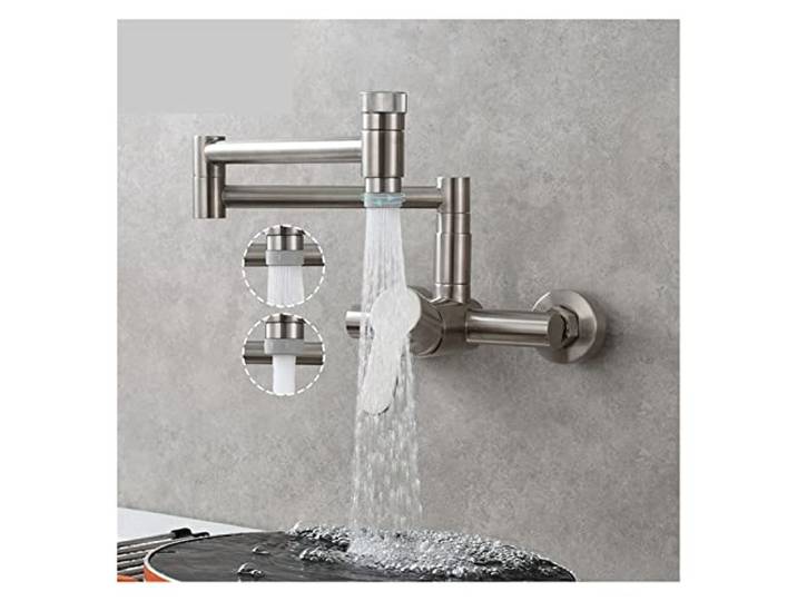 Drehbare Küchenarmatur, Messing-Spülbecken-Wasserhahn, drehbar, klappbar, mit zwei Gelenkschwenkarmen, heißer und kalter Mischbatterie, Wandmontage(3)