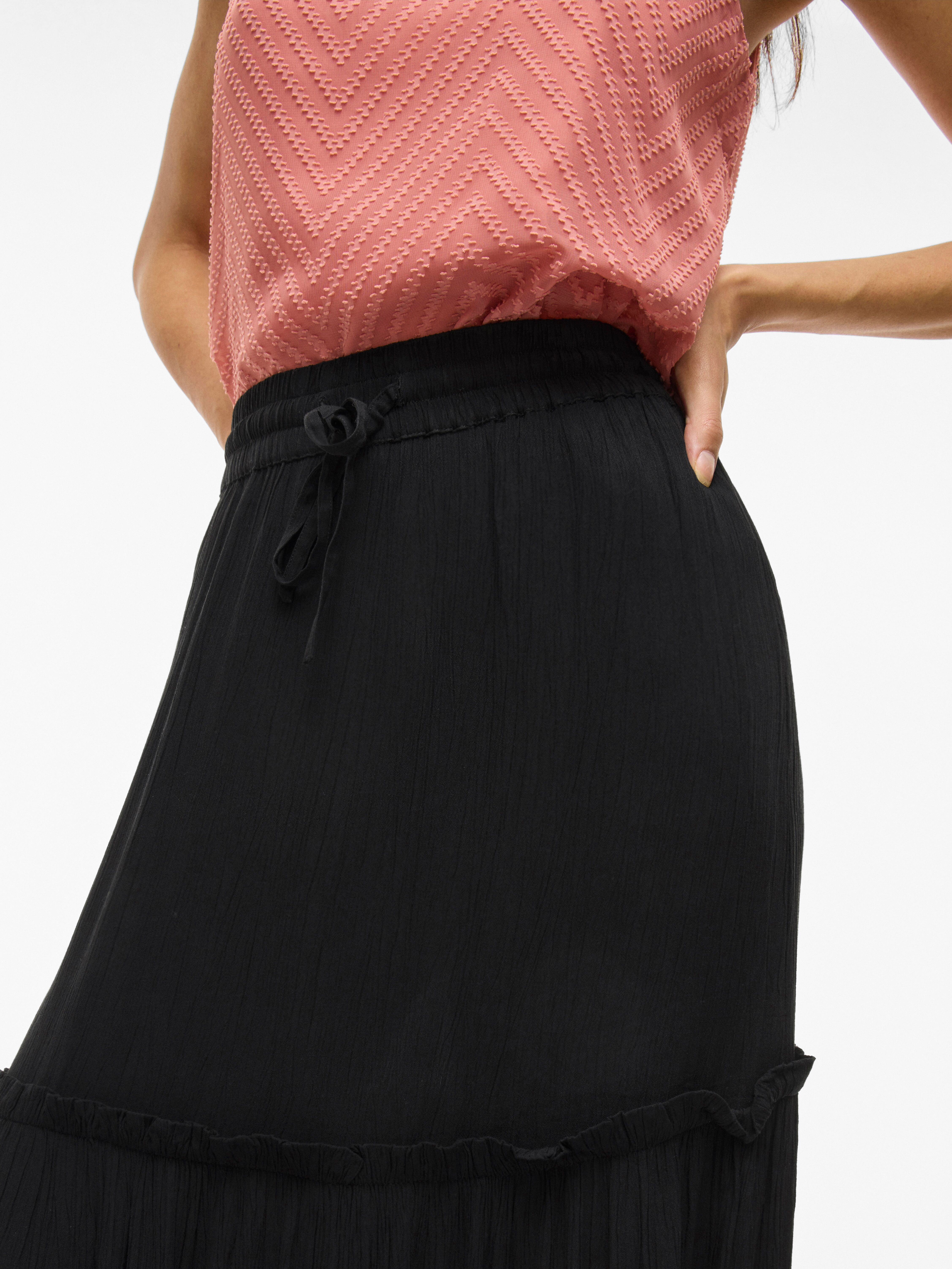 Maxirock VILA "VIMESA HW MAXI SKIRT - NOOS", Damen, Gr. 36, schwarz, Web, Obermaterial: 100% Viskose, unifarben, regular fit lang, Röcke Maxirock, mit Rüschen schwarz 36