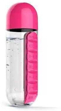 Uplift Treasures 2 In 1 Portable Water Bottle With 7 Day Pill Organizer pink 600ml