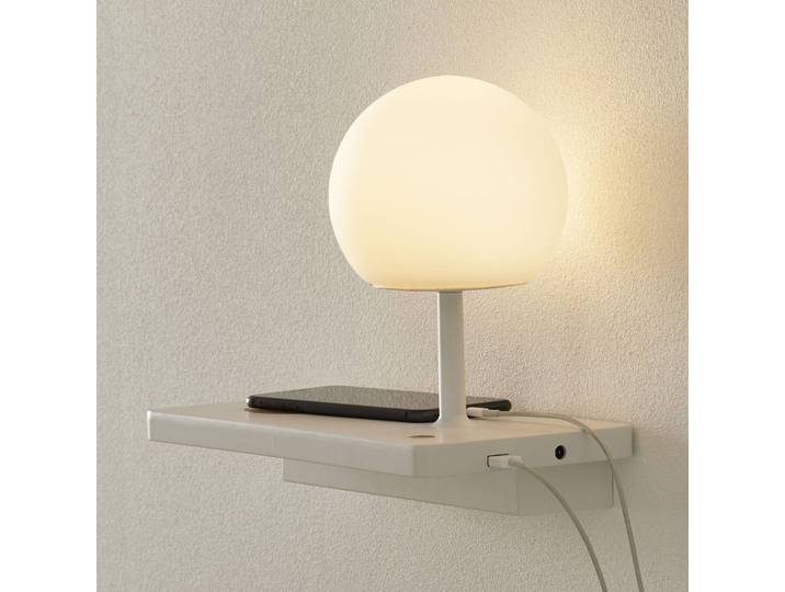 FARO BARCELONA Wandleuchte Niko, dimmbar, weiß / opal, für Schlafzimmer, Metall, Skandinavisch