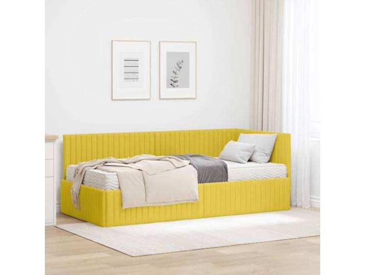 LPERTGFHU Einzelbettgestell mit Matratze, 90 x 190 cm, Gelb Samt Platzsparendes Wandkopfteil, Elegantes Design, Stabile Plattform
