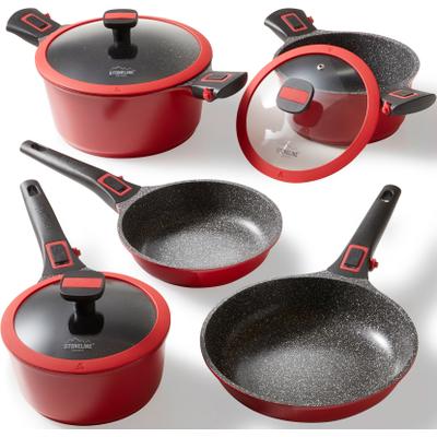 Topf-Set STONELINE "Imagination PLUS", rot (rubinrot), Töpfe, mit abnehmbaren 3-Stufen-Sicherheitsgriffen, Induktionsgeeignet