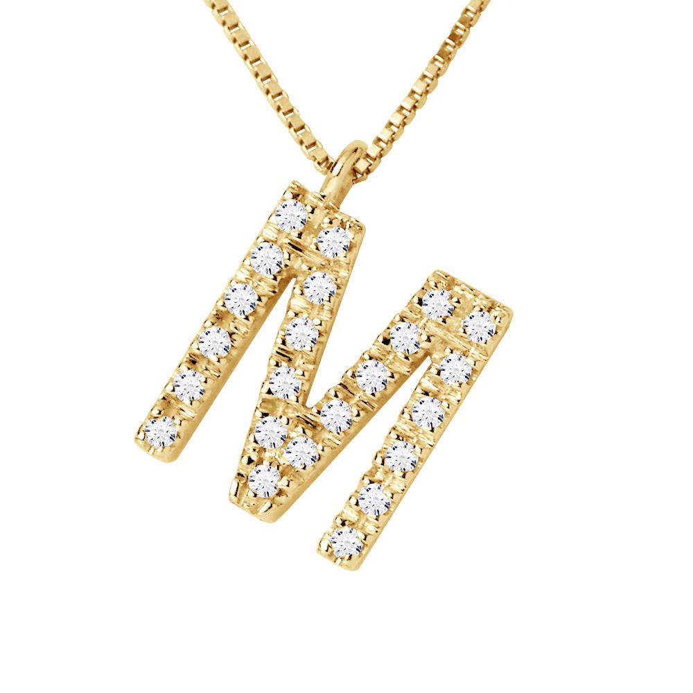 Collar ABC Diamonds 0,12 Cts LETTER "M" Yellow Gold 18k