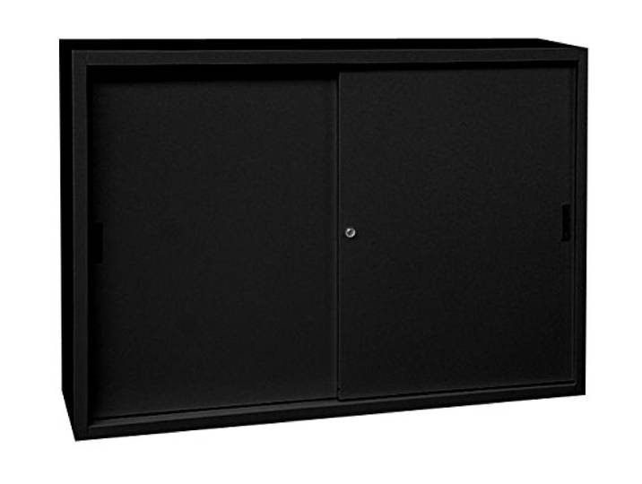 Lüllmann Schiebetürenschrank Schwarz 109x160x45cm komplett montiert Schwebetürenschrank, Büro Aktenschrank, Sideboard aus Stahl, 550159