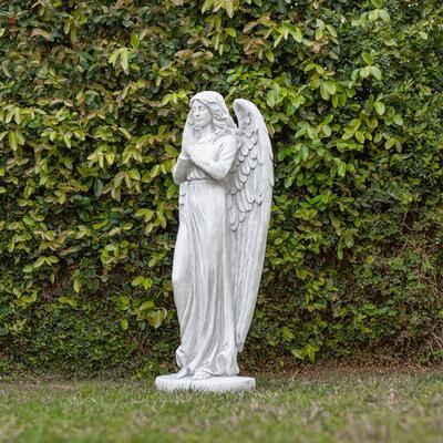 Alpine Corporation 47"" Tall Indoor/Outdoor Praying Angel Statue Yard Art Decoration, Light Gray"