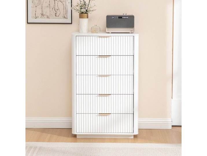 Commode - PAGE Living - 5 tiroirs - MDF blanc - glissières à fermeture douce