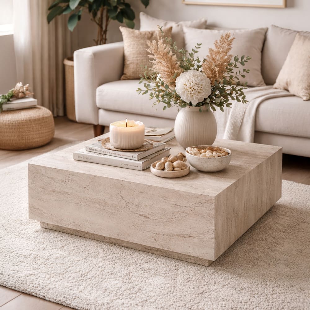 MOBILIER DECO  Table basse carrée beige 90 cm Beige 90x36x90cm