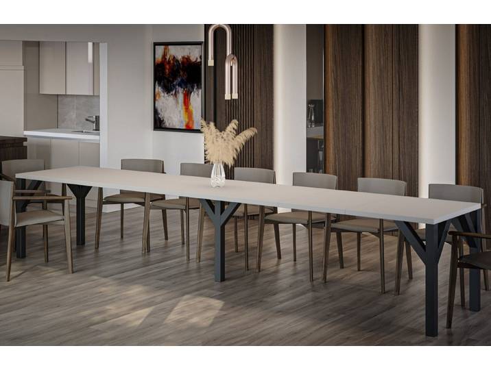Endo-Moebel Esstisch Dunaj 130-295 cm Esszimmertisch erweiterbar Küchentisch ausziehbar, 130-295 (3x55 extern), 36mm, Metallgestell schwarz matt