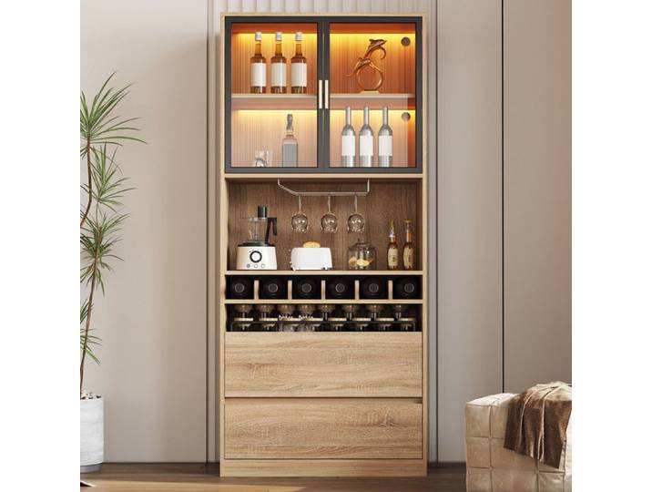 Vitrine Armoire 80x40x180 cm Vitrine Salle a Manger Vitrine Armoire Vitrée avec Portes en Verre et Éclairage Vitrine LED