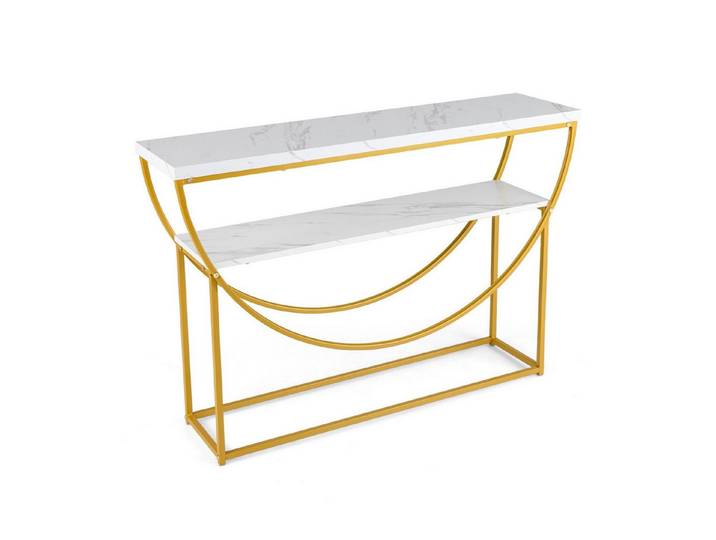 COSTWAY Konsolentisch, Konsolentisch schmal, Eingangstisch 120cm, Marmor, gold